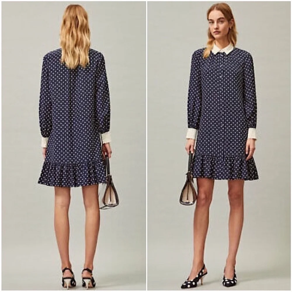Tory Burch Dress Cora Polka Dot Shirt Dress Silk
